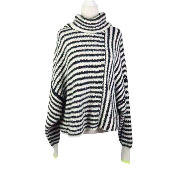 Pilcro Sweaters - Pilcro Anthropologie Black and Cream Stripe Fuzzy Turtleneck Sweater 2X